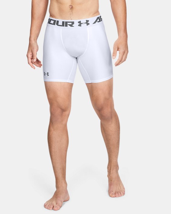 Men's HeatGear® Armour Mid Compression Shorts, White, pdpMainDesktop image number 0